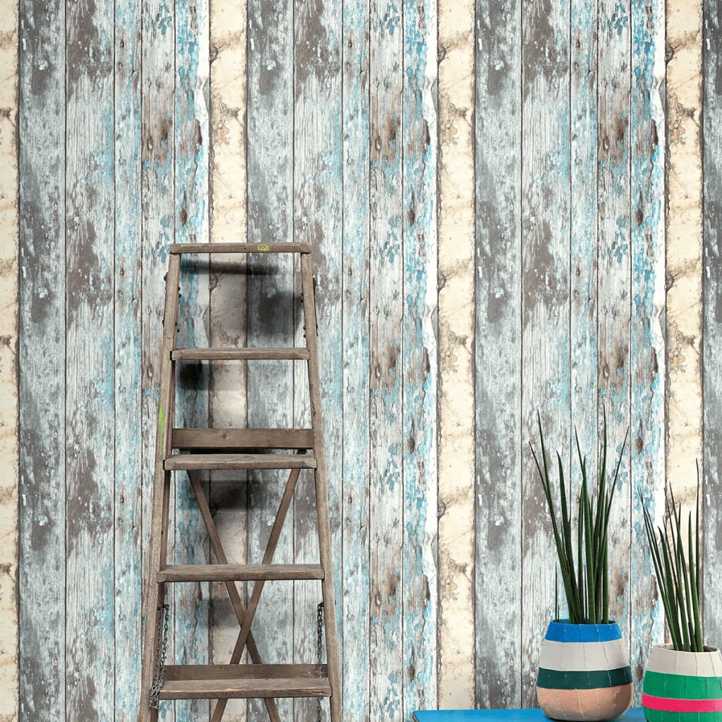 DUTCH WALLCOVERINGS Veggpanel slitt treverk blå PE10012