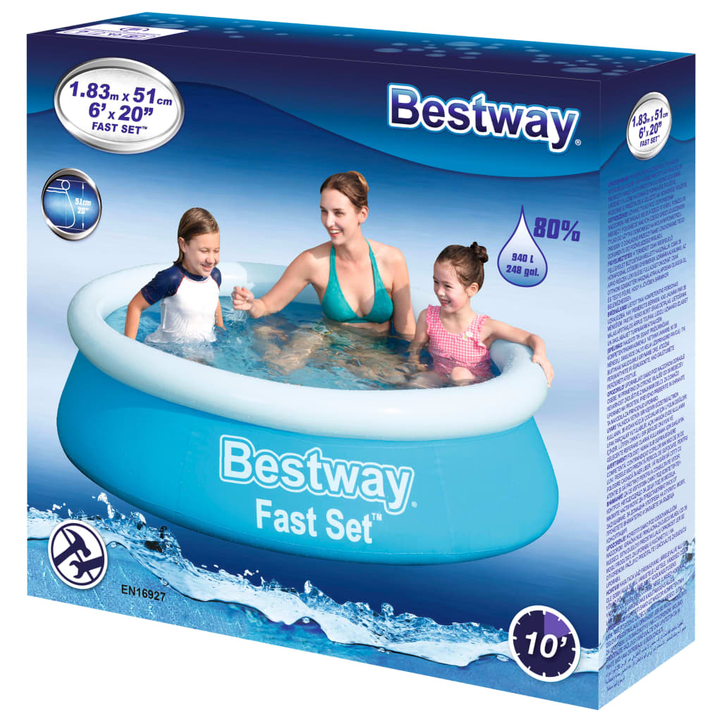 Bestway Oppblåsbart basseng Fast Set rundt 183x51 cm blå