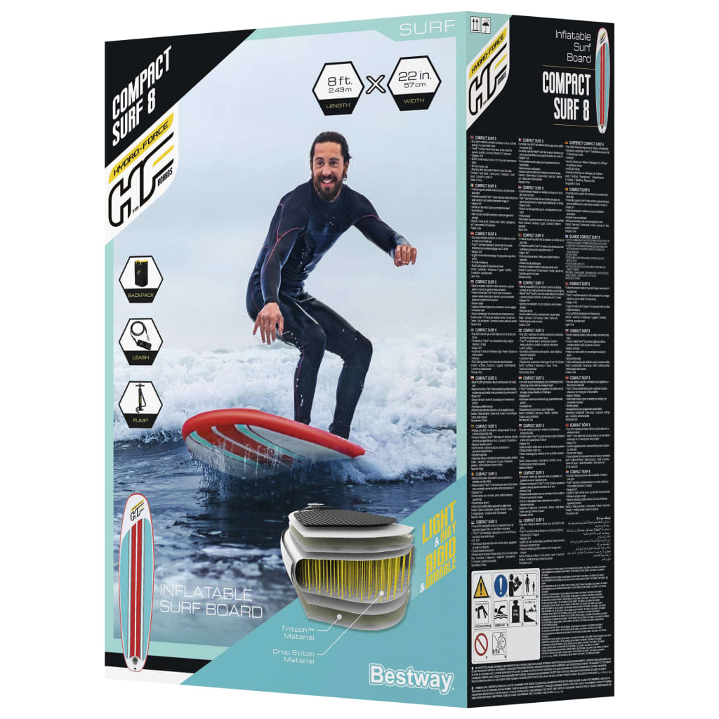 Bestway Hydro-Force Oppblåsbart padlebrett Compact Surf 8 243x57x7 cm