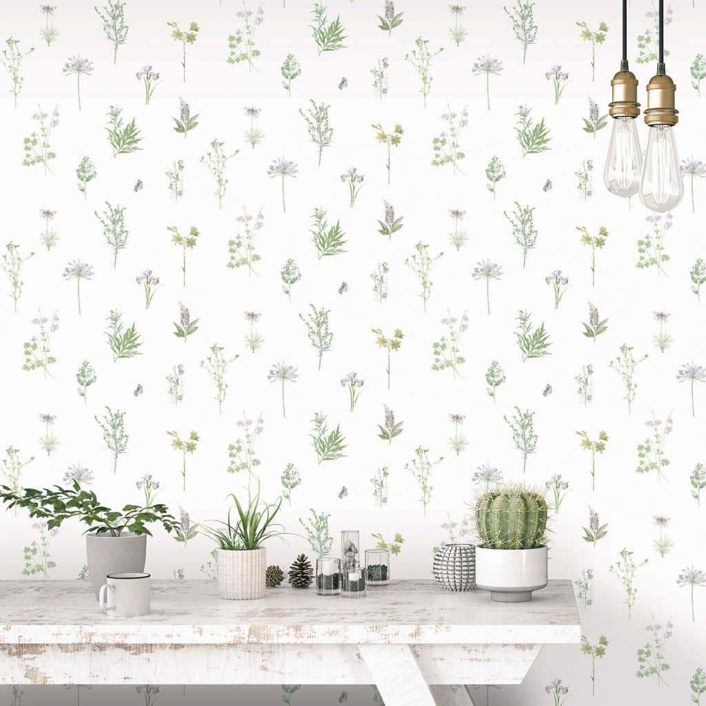Evergreen Veggtapet Herbs And Flowers hvit