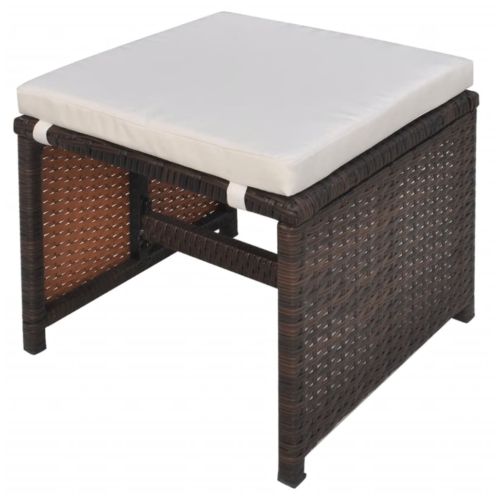 Utendørs spisestue med puter 5 deler polyrotting brun