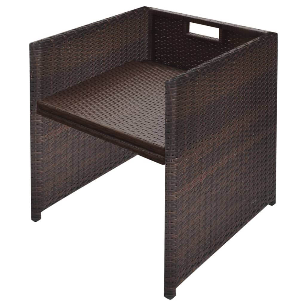 Utendørs spisestue med puter 5 deler polyrotting brun