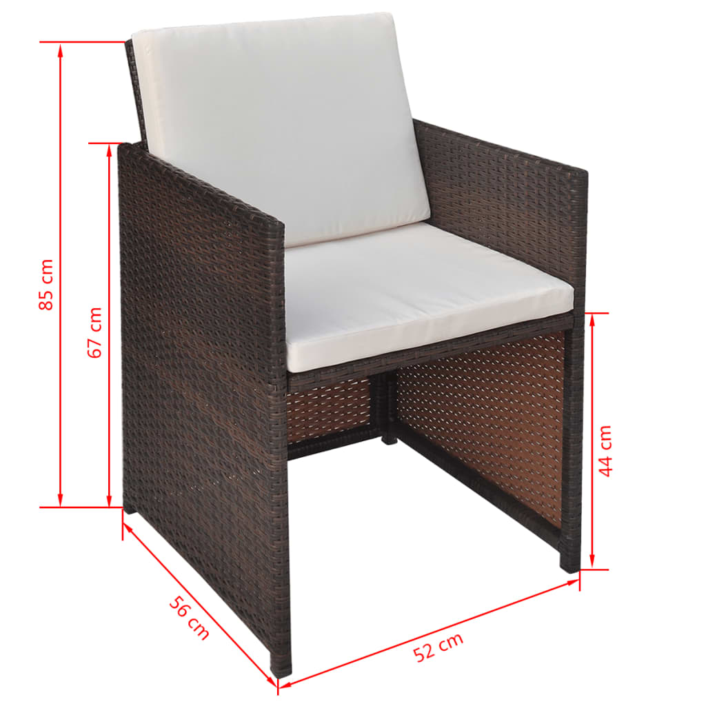 Utendørs spisestue med puter 5 deler polyrotting brun