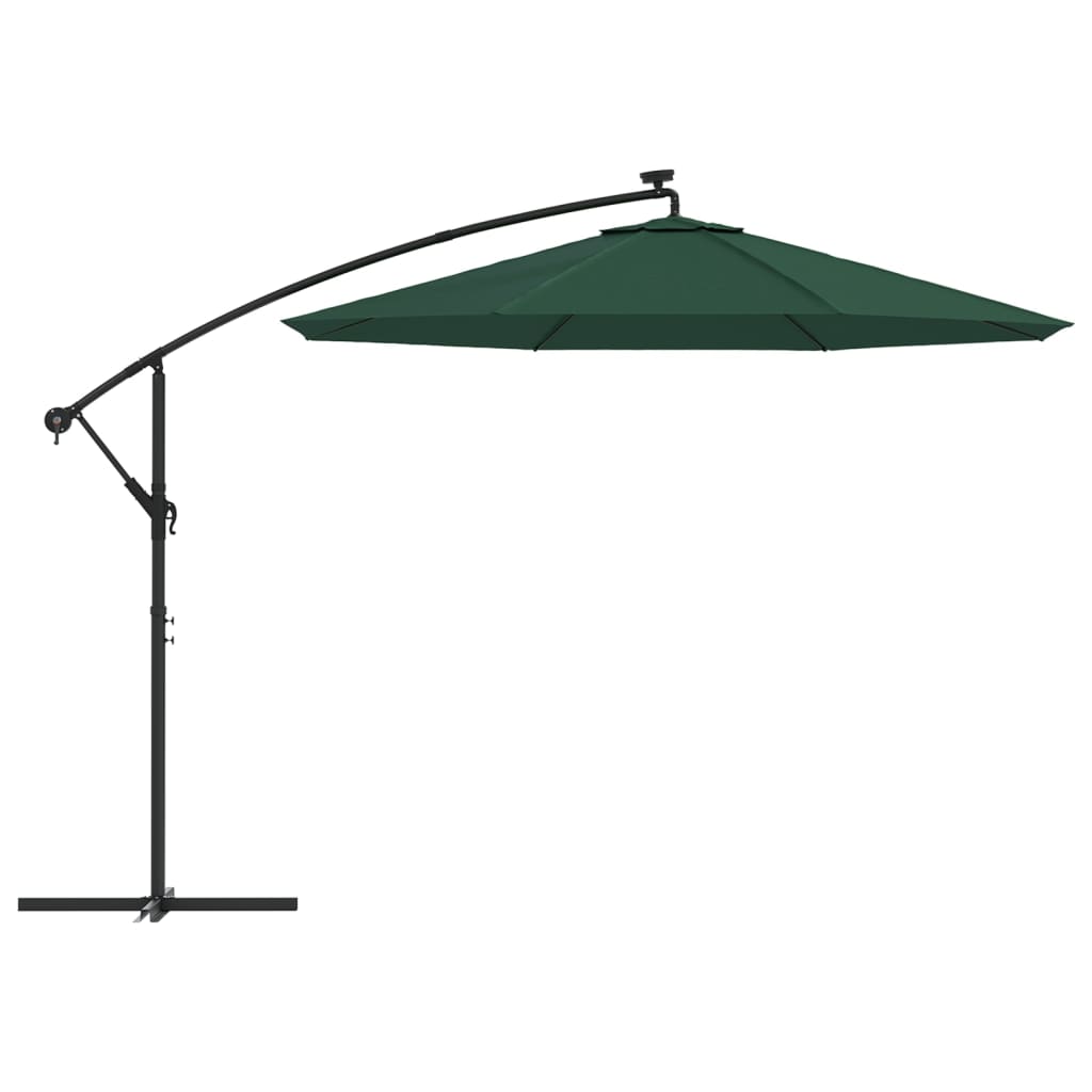 Hengeparasoll med LED-lys 300 cm grønn metallstang