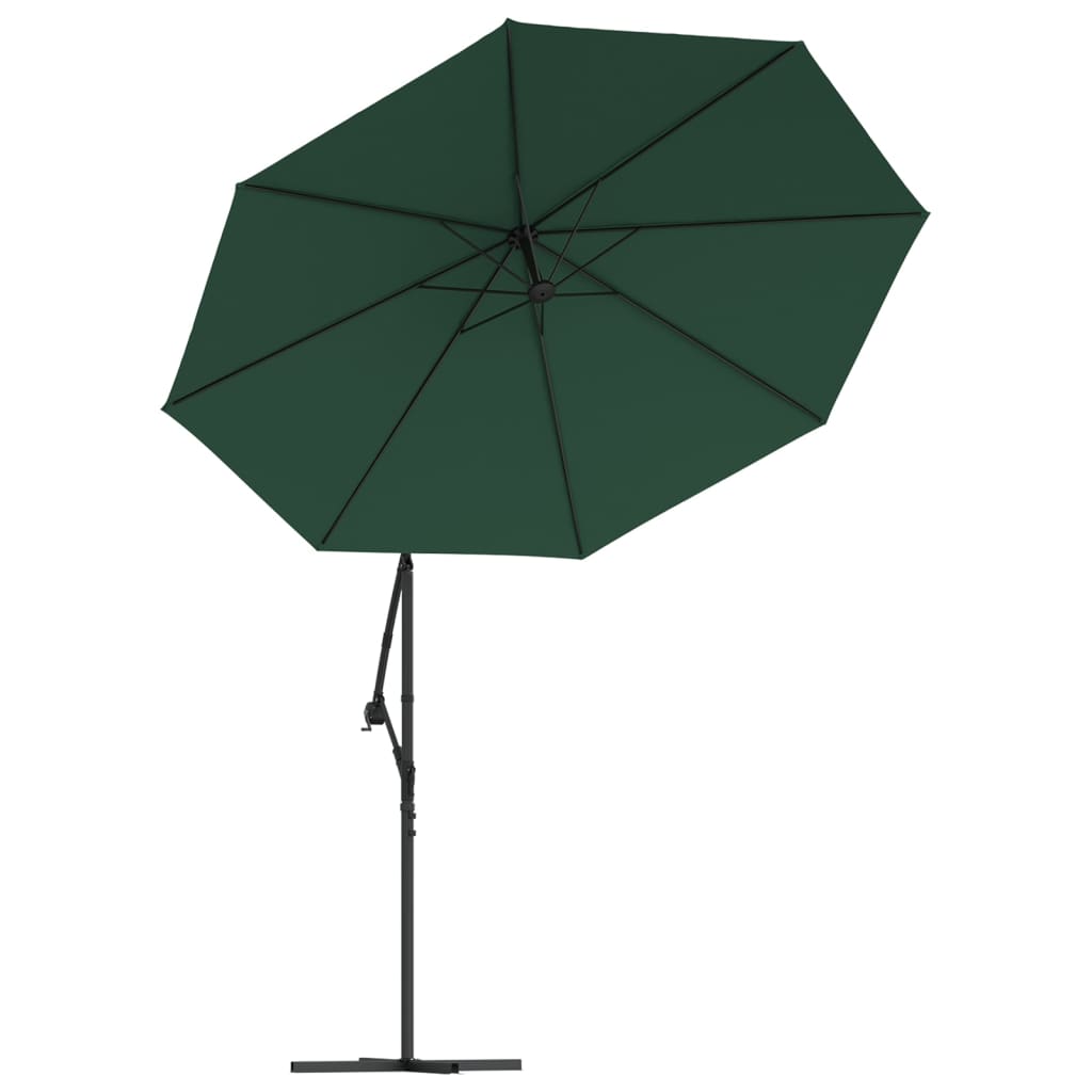 Hengeparasoll med LED-lys 300 cm grønn metallstang