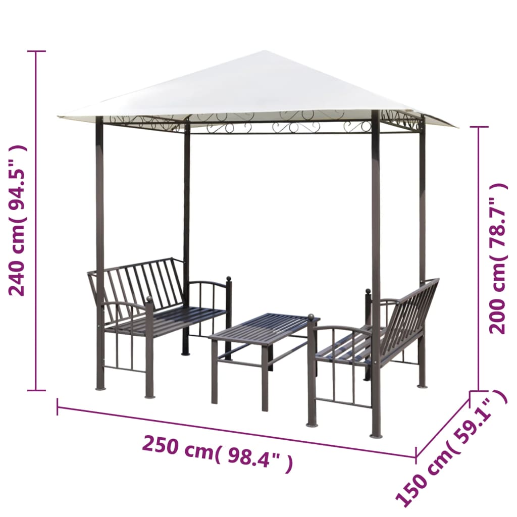 Hagepaviljong med bord og benker 2,5x1,5x2,4 m