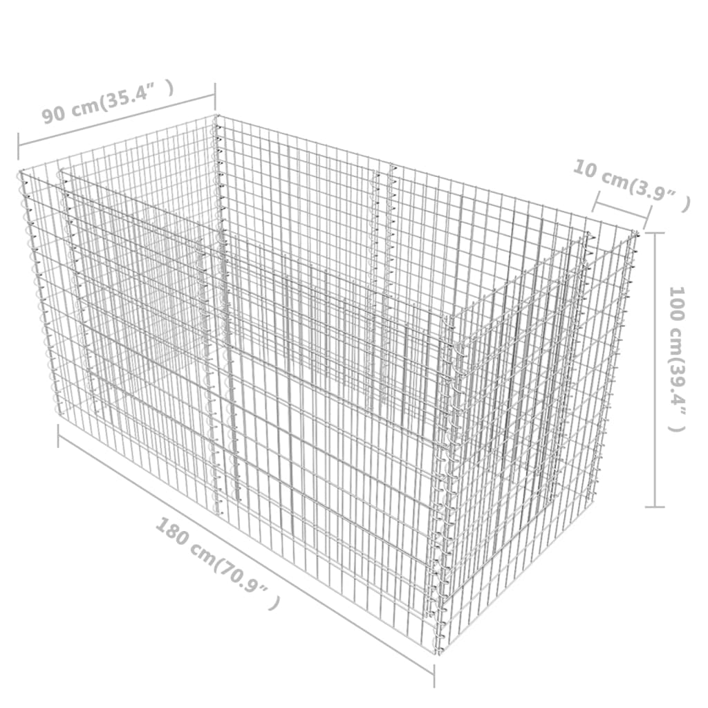 Gabion høybed stål 180x90x100 cm sølv