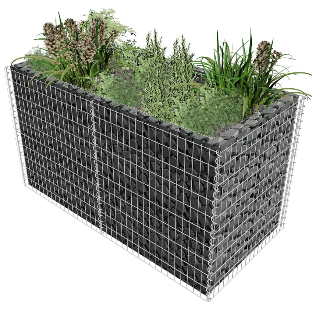 Gabion høybed stål 180x90x100 cm sølv