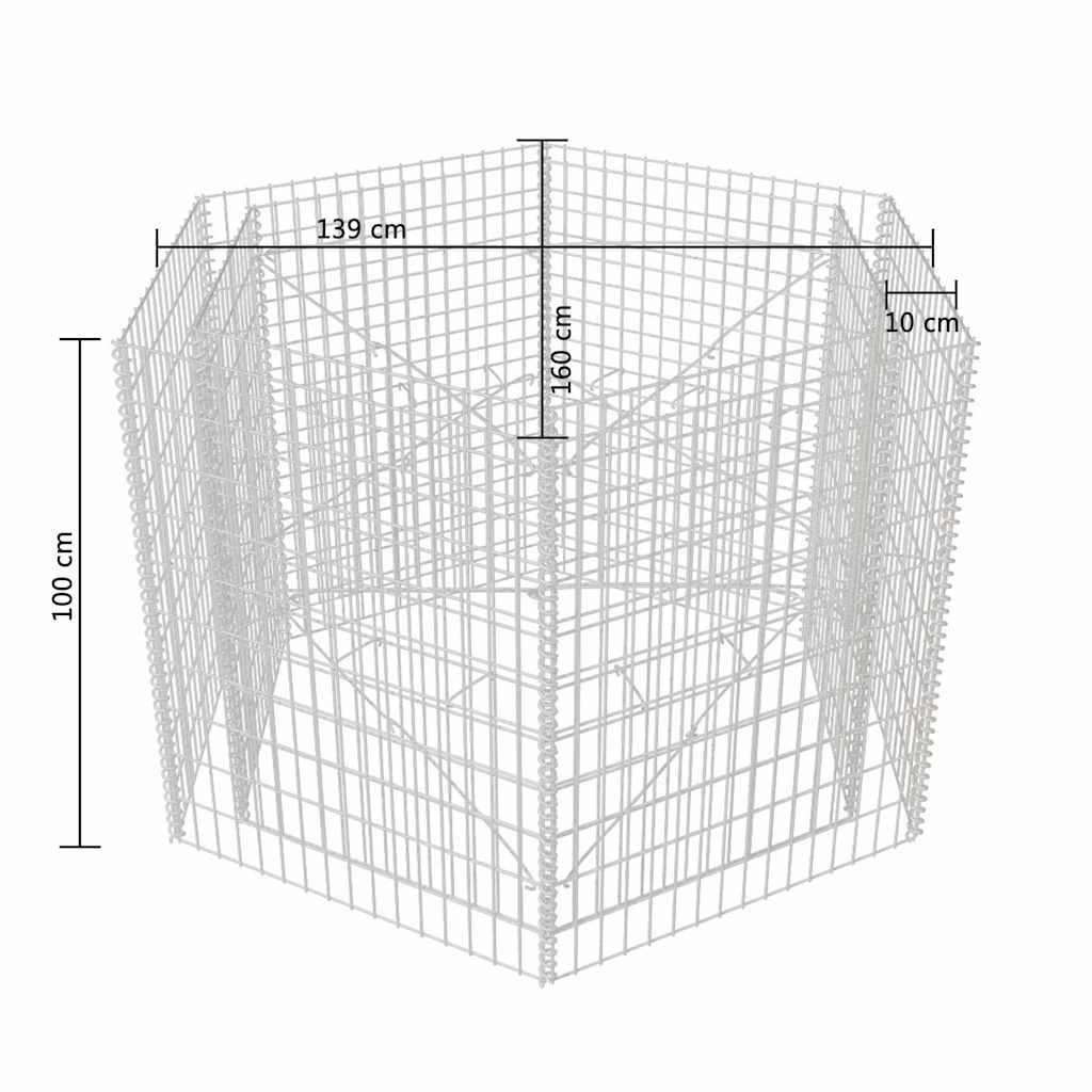 Gabion høybed sekskantet 160x140x100 cm