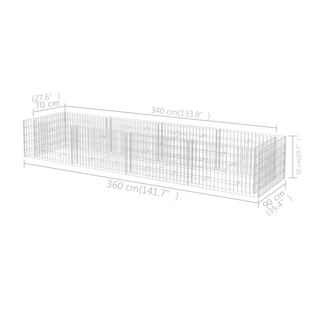Gabion høybed stål 360x90x50 cm