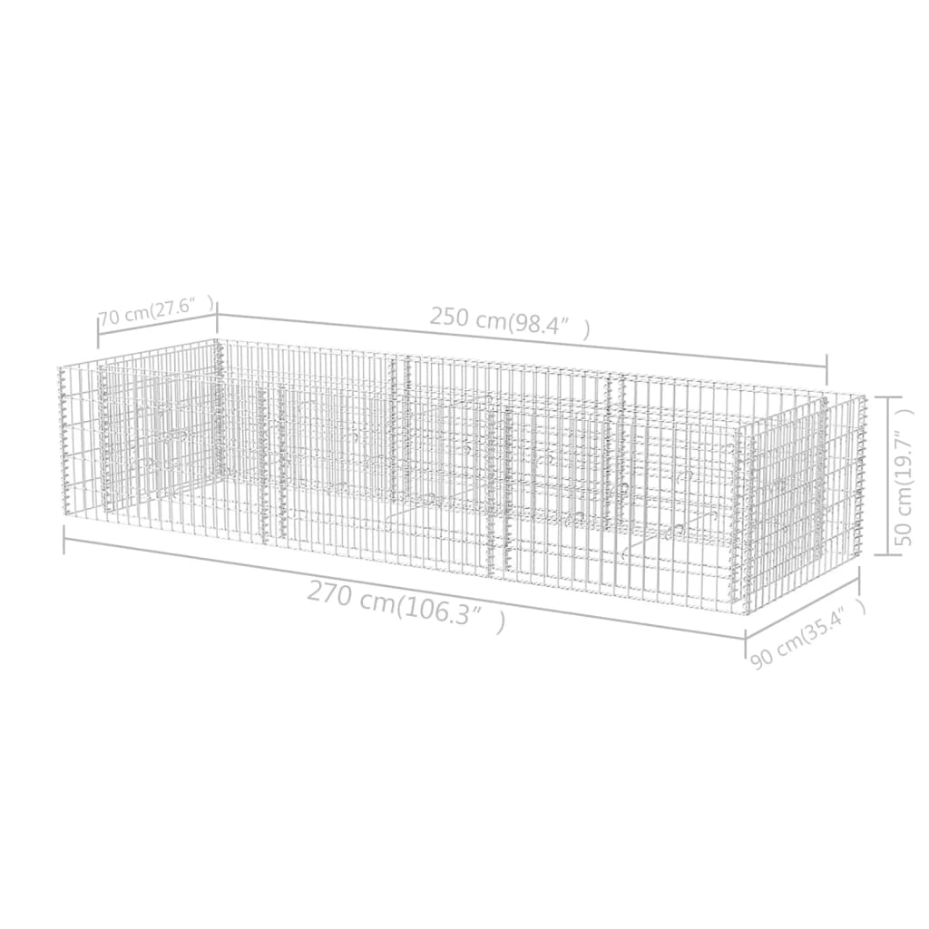 Gabion høybed stål 270x90x50 cm