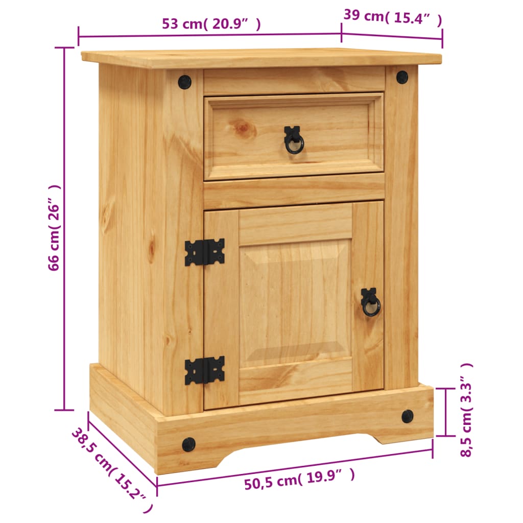 Nattbord meksikansk Corona-stil furu 53x39x66 cm