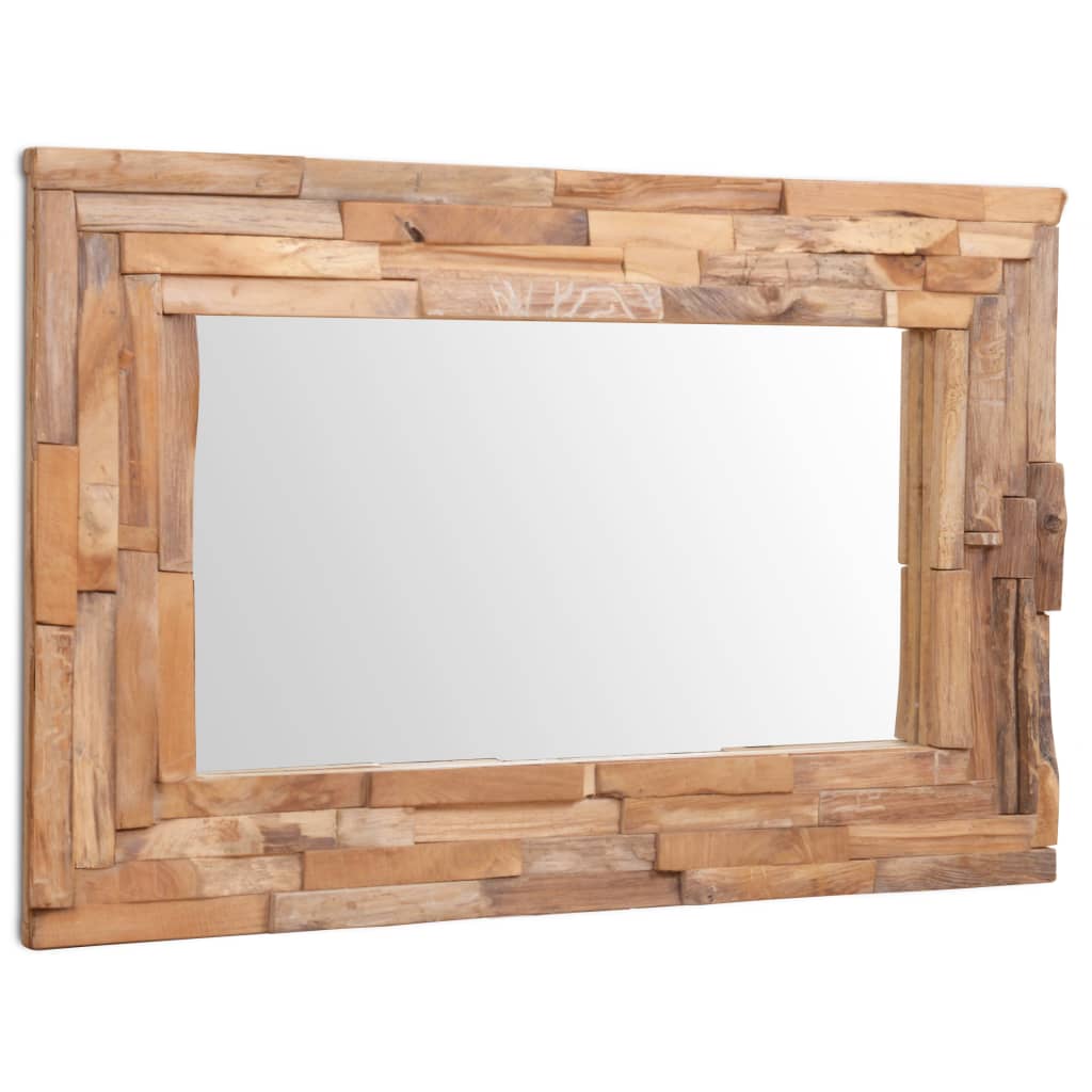 Dekorativt speil teak 90x60 cm rektangulært