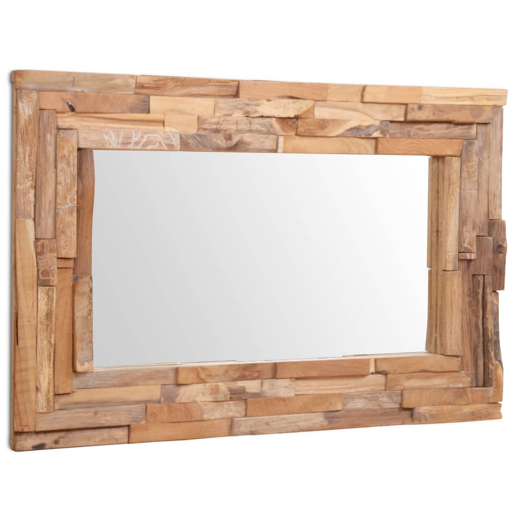 Dekorativt speil teak 90x60 cm rektangulært