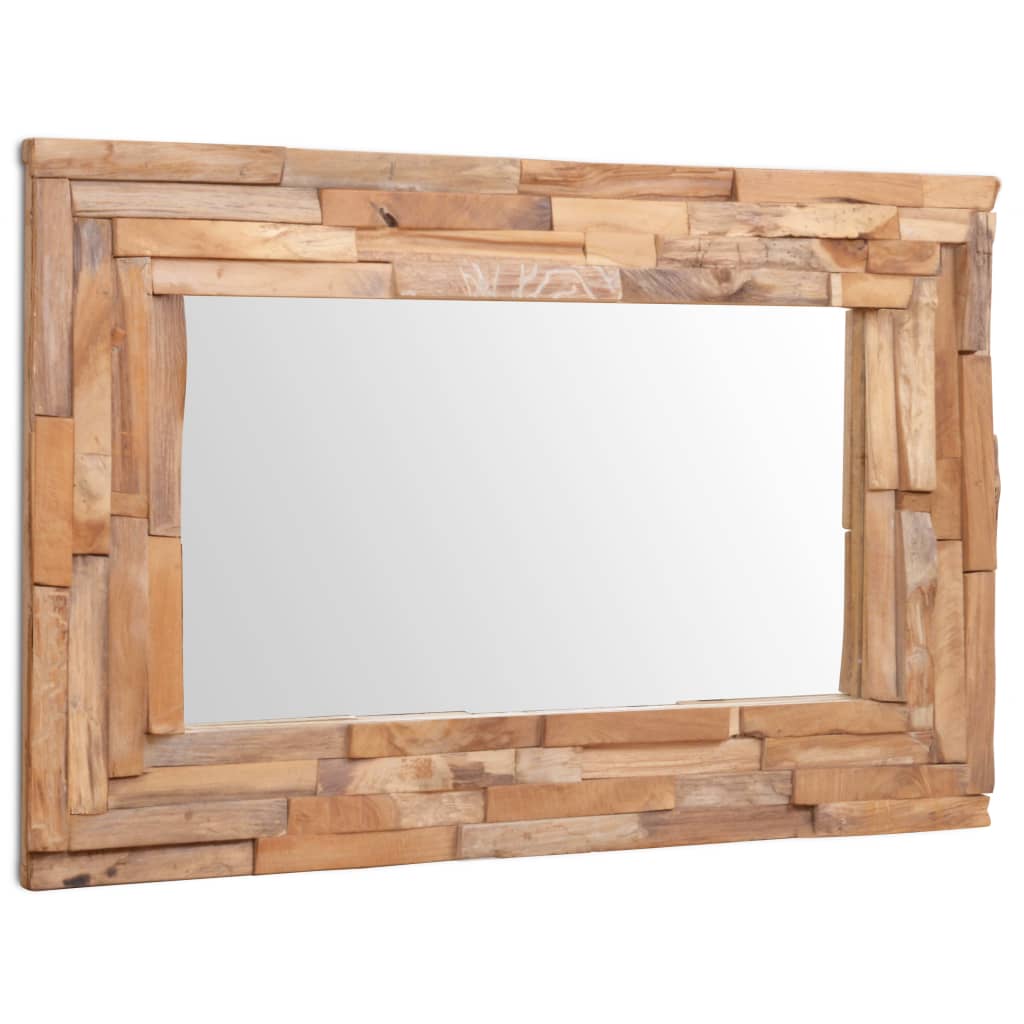 Dekorativt speil teak 90x60 cm rektangulært