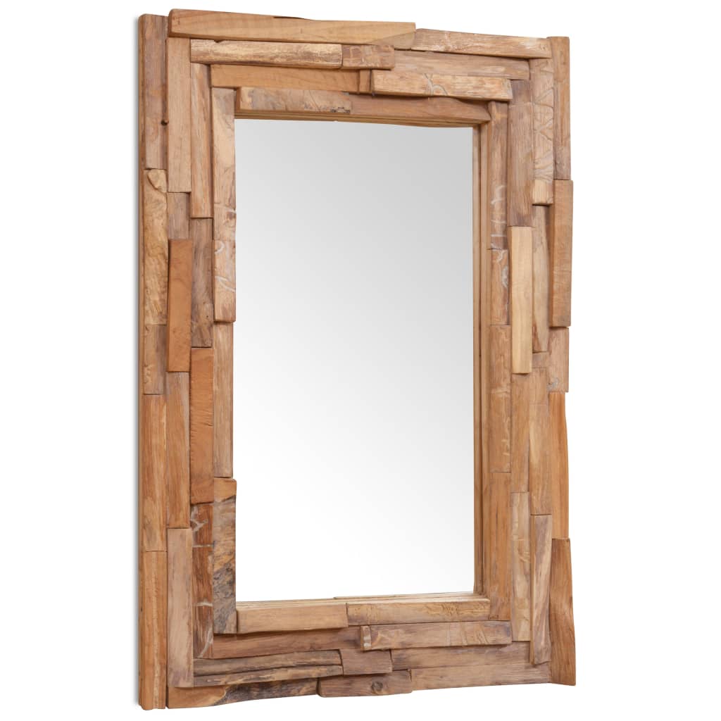 Dekorativt speil teak 90x60 cm rektangulært