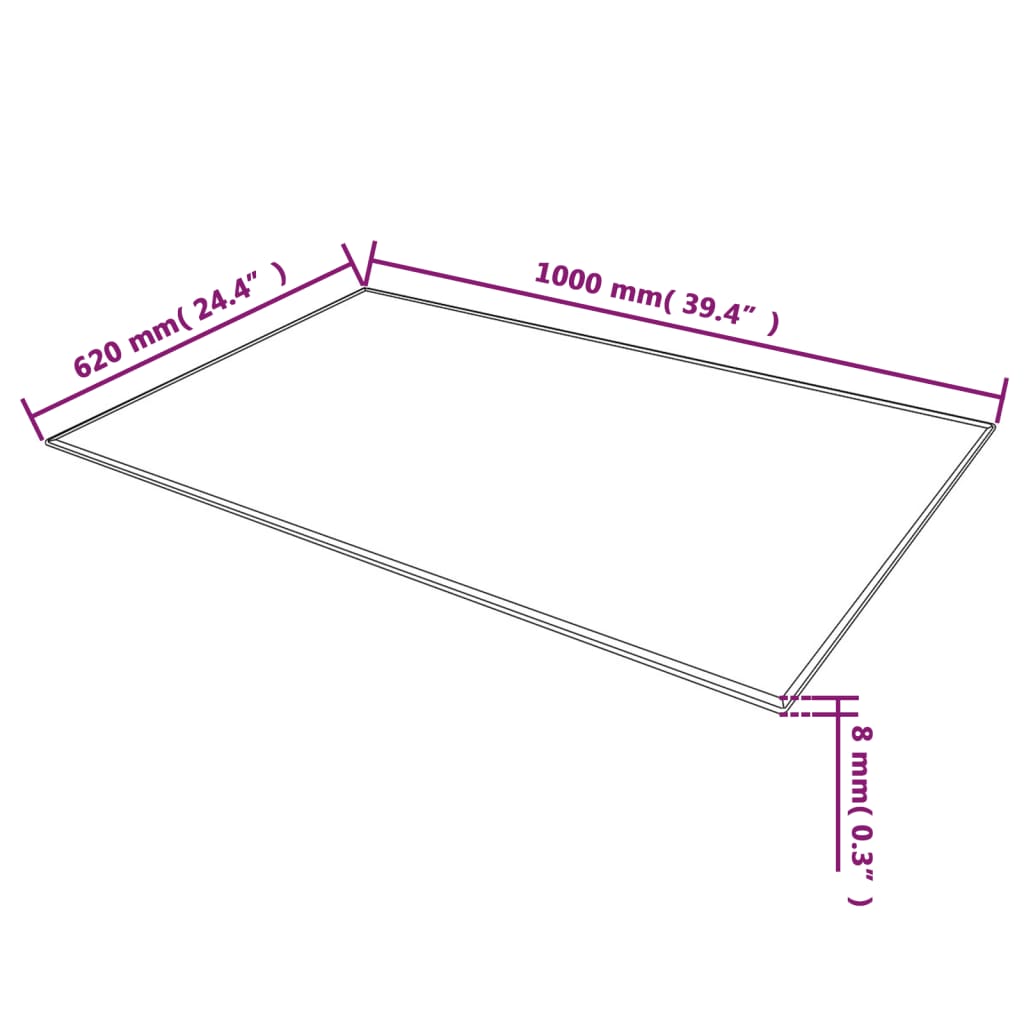 Bordplate herdet glass rektangulært 1000x620 mm