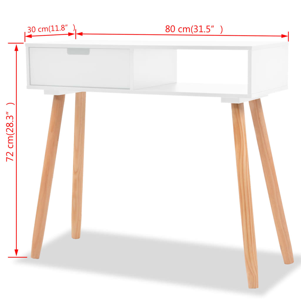 Konsollbord heltre furu 80x30x72 cm hvit