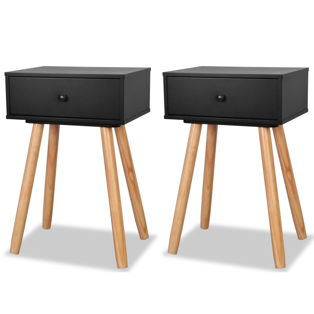 Nattbord 2 stk heltre furu 40x30x61 cm svart