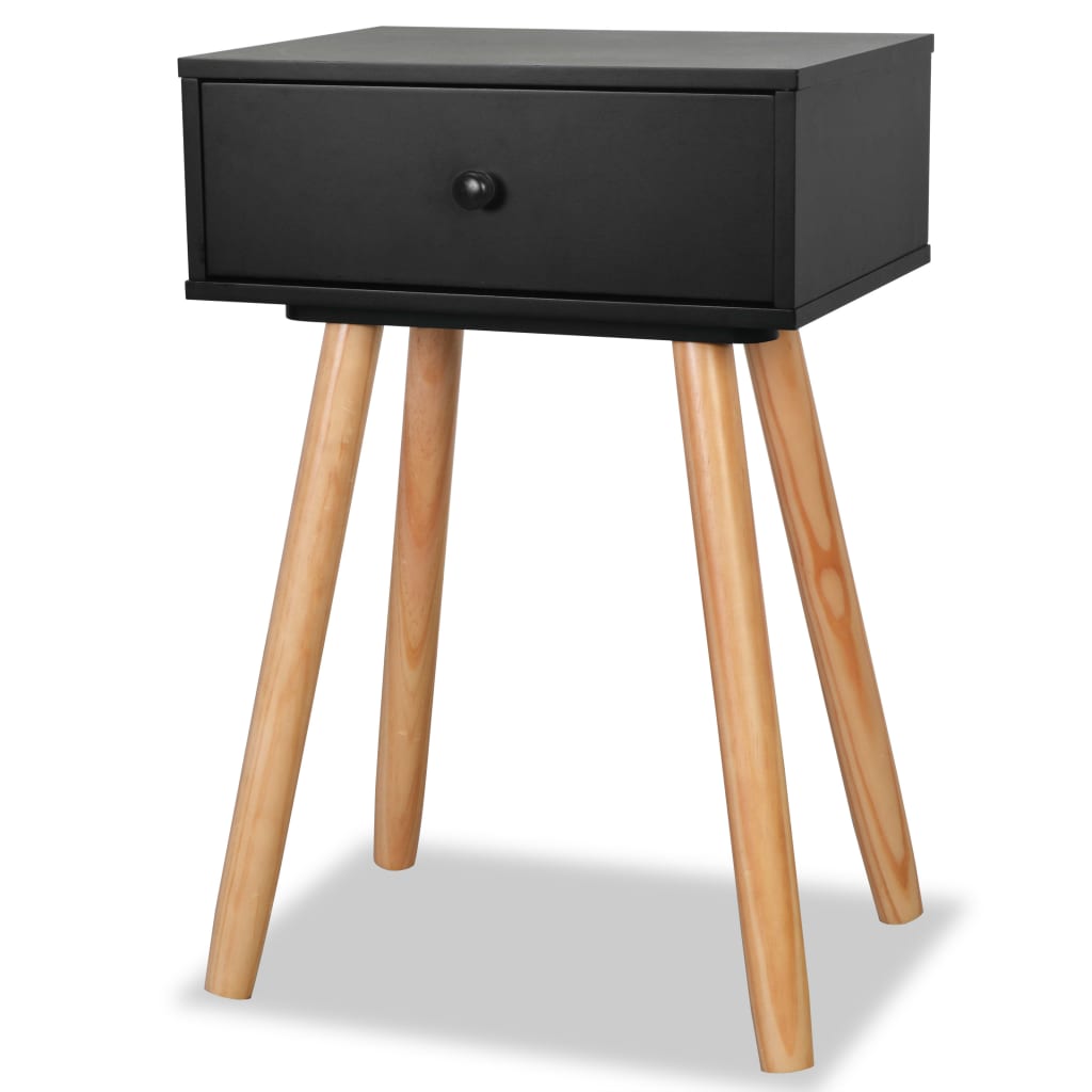 Nattbord 2 stk heltre furu 40x30x61 cm svart