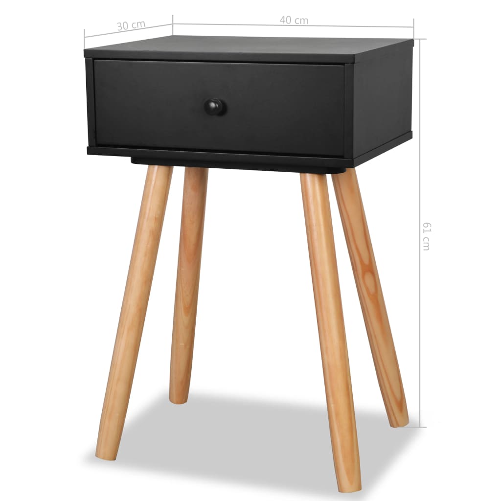 Nattbord 2 stk heltre furu 40x30x61 cm svart