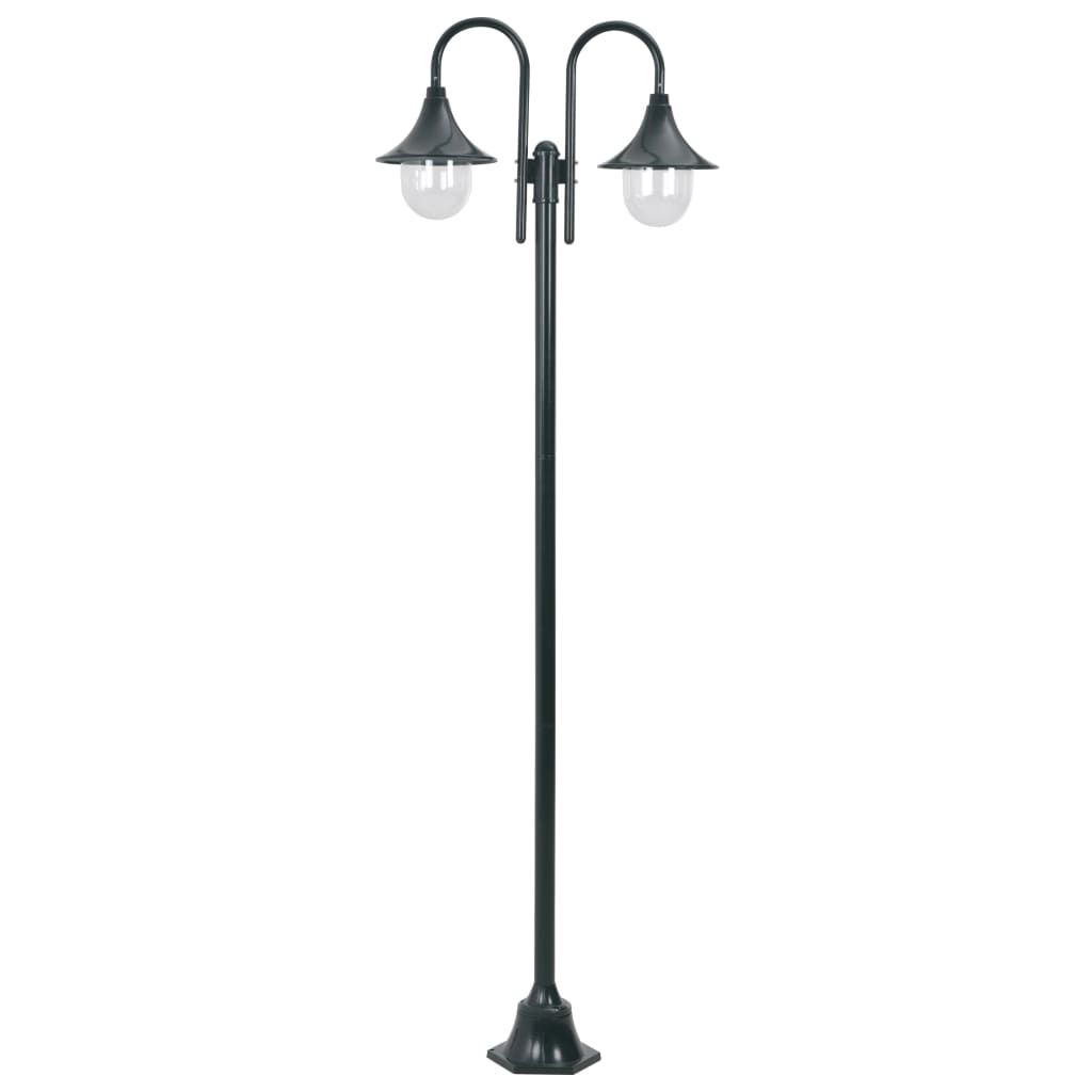 Hagelyktestolpe E27 220 cm aluminium 2 lamper mørkegrønn