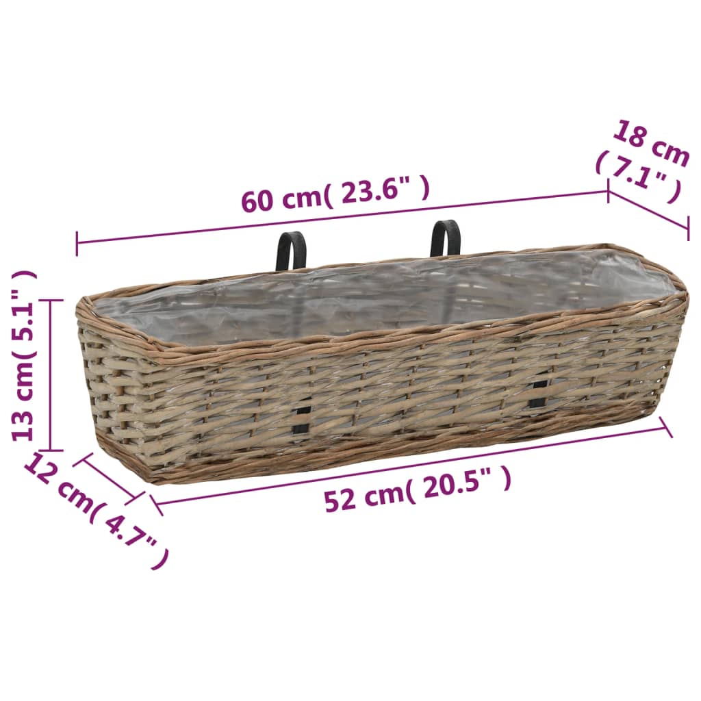 Plantekasser for balkong 2 stk flettekurv med PE-fôring 60 cm