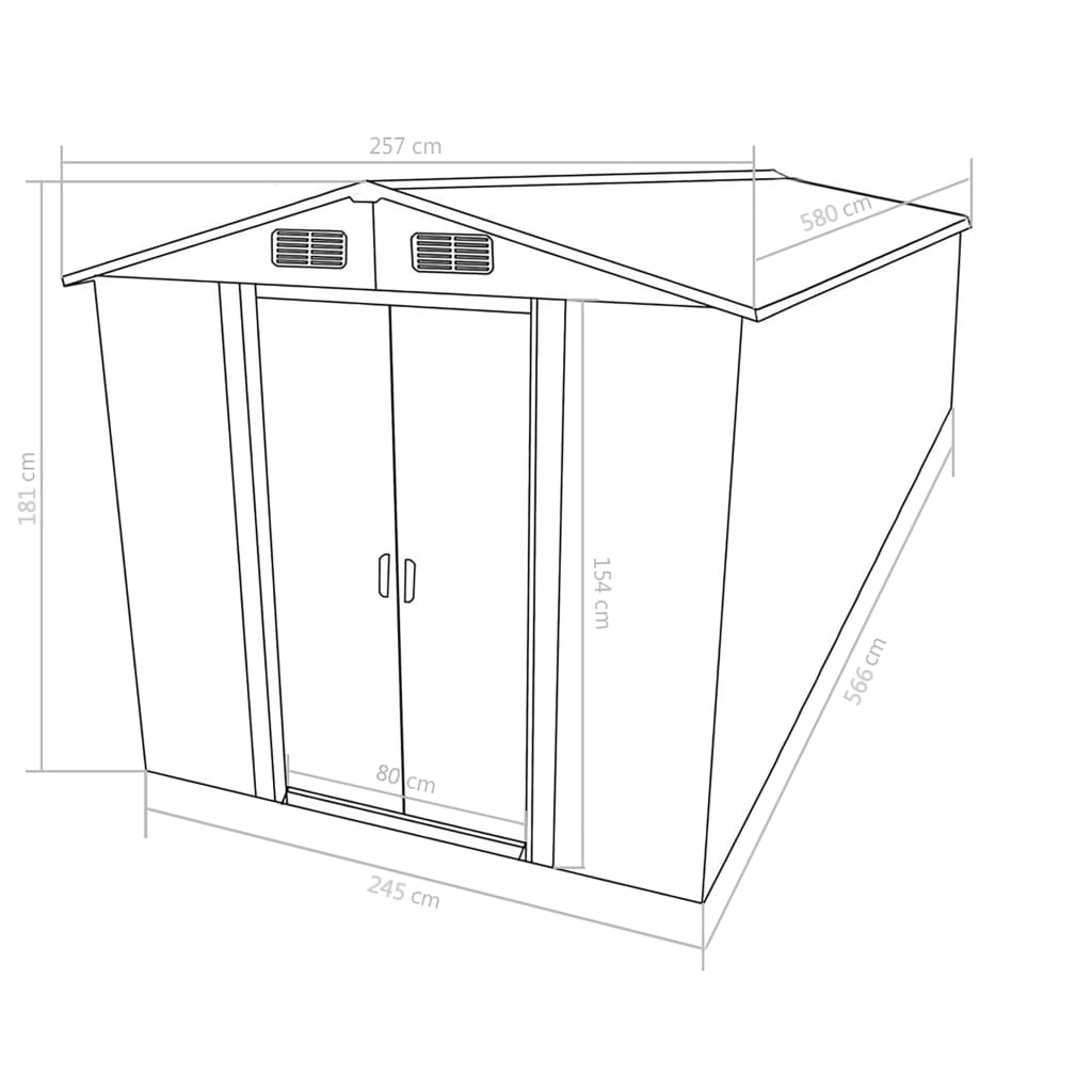 Hageskjul 257x580x181 cm metall antrasitt