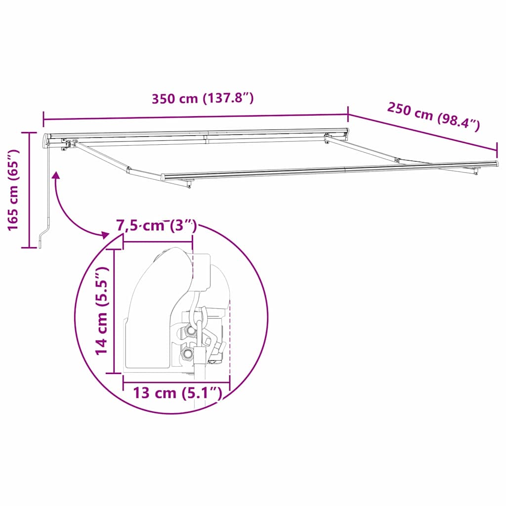 Markise Manual Hvit 3,5 x 2,5 m Metall