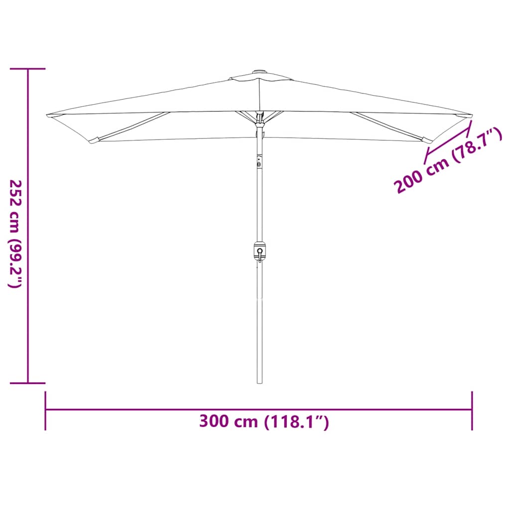 Parasoll med metallstang 300x200 cm vinrød