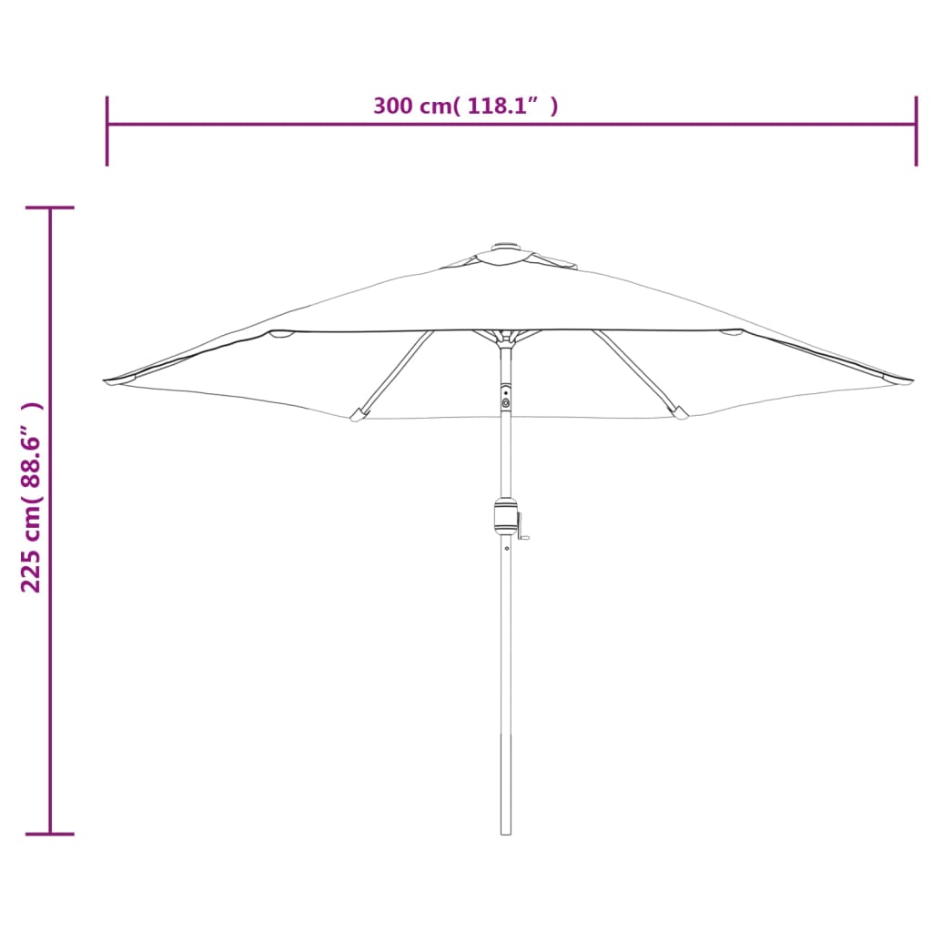 Parasoll med LED-lys og stålstang 300 cm antrasitt