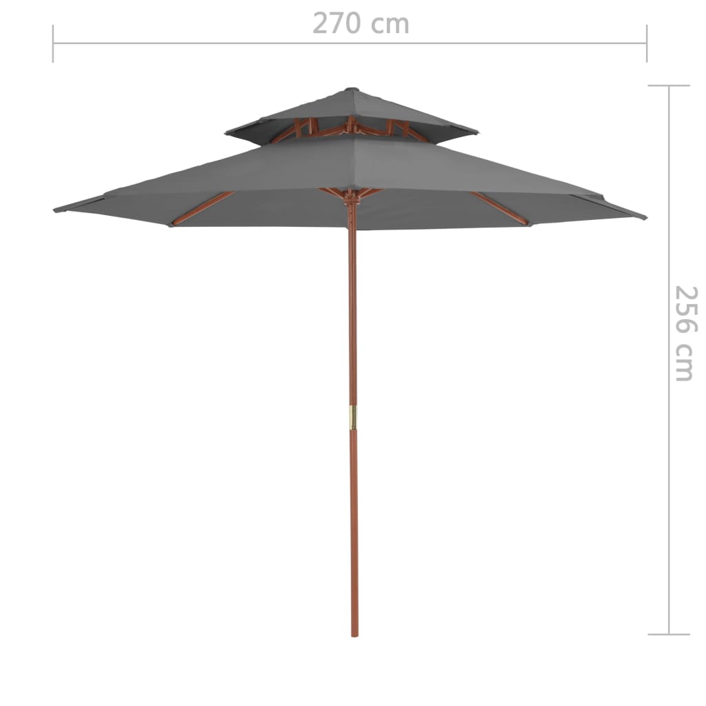 Dobbel parasoll med trestang 270 cm antrasitt