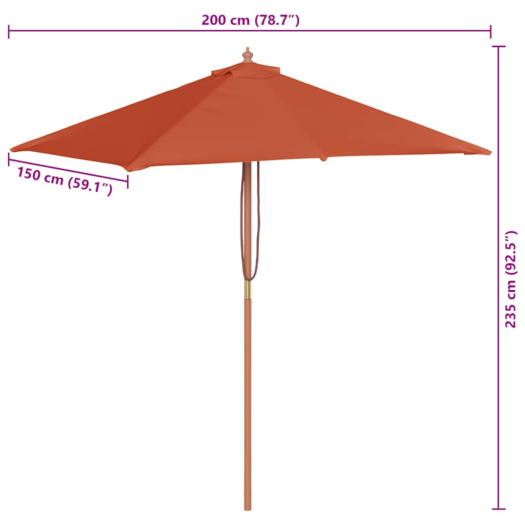Parasoll med trestang 150x200 cm terrakotta
