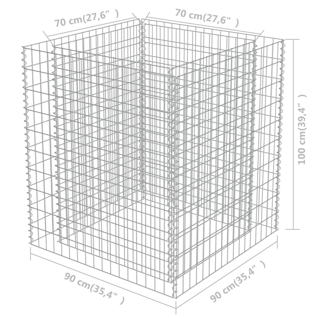 Gabion høybed galvanisert stål 90x90x100 cm