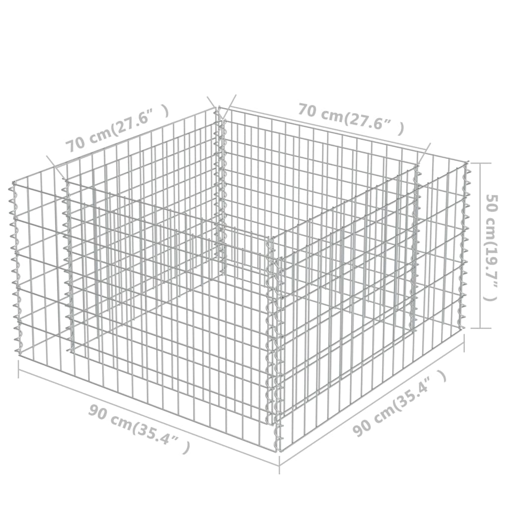 Gabion høybed galvanisert stål 90x90x50 cm