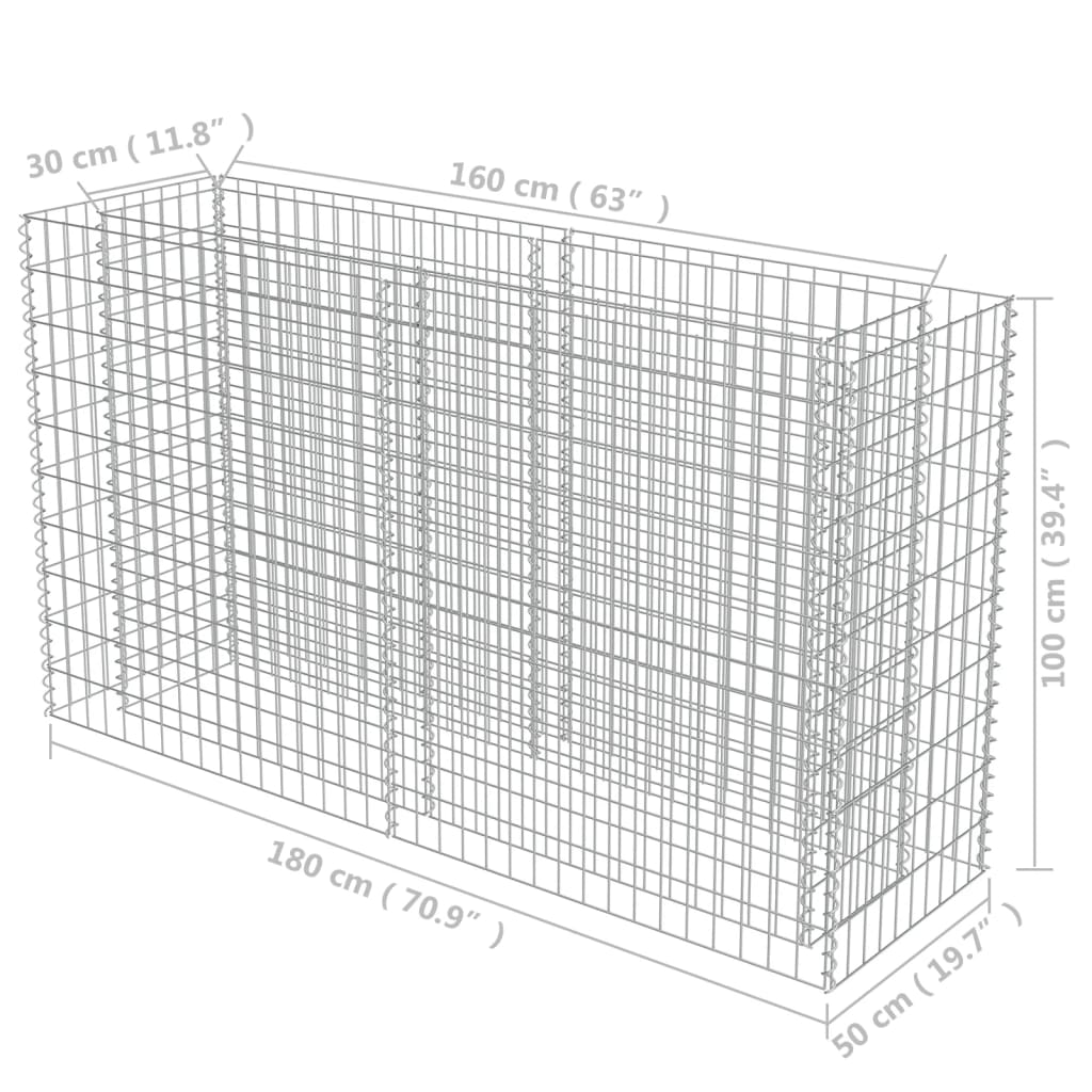 Gabion høybed galvanisert stål 180x50x100 cm