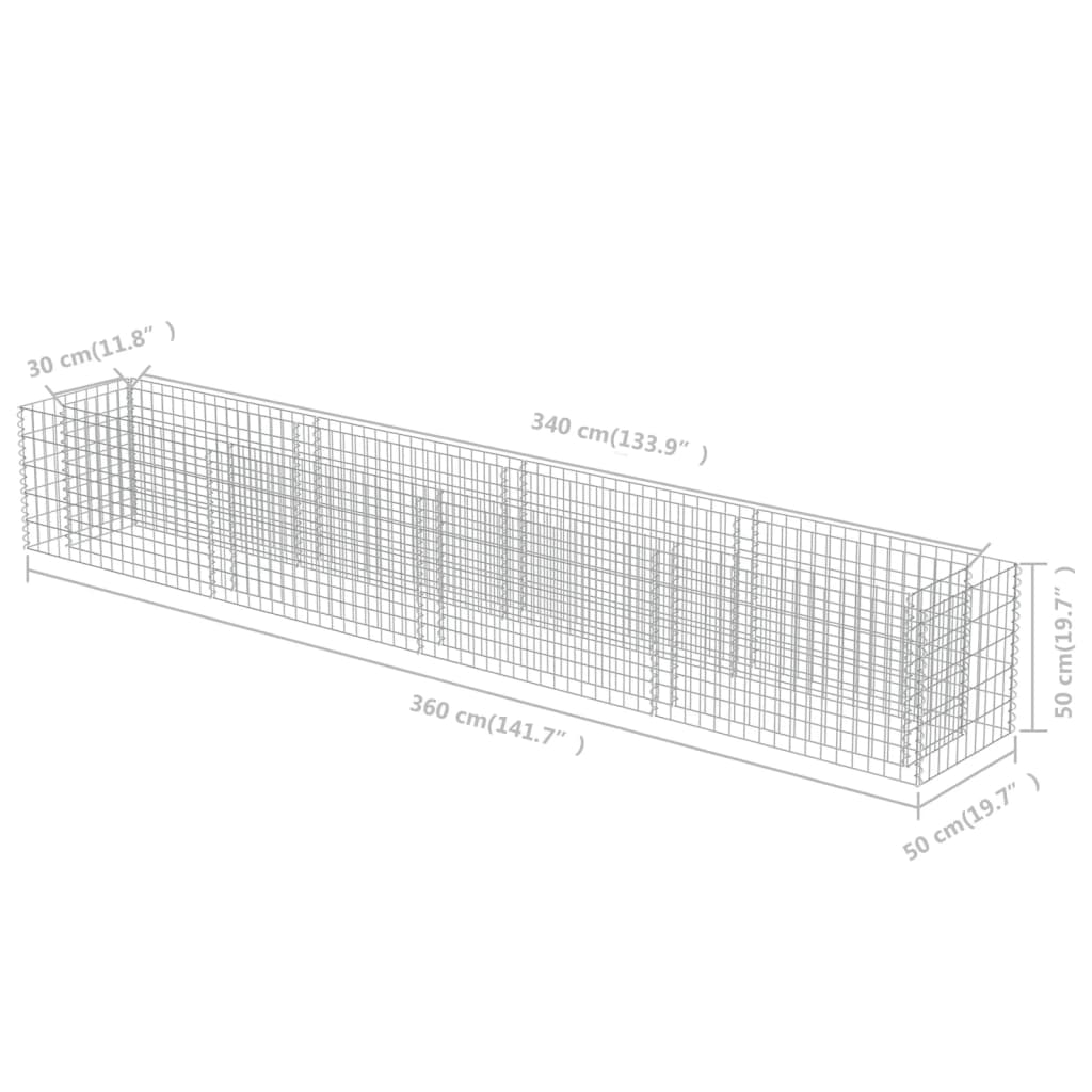 Gabion høybed galvanisert stål 360x50x50 cm