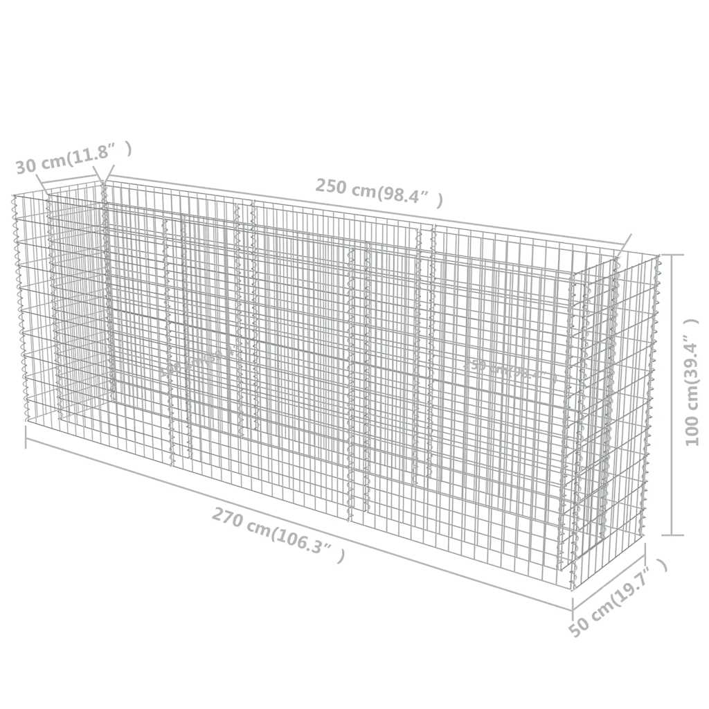 Gabion høybed galvanisert stål 270x50x100 cm