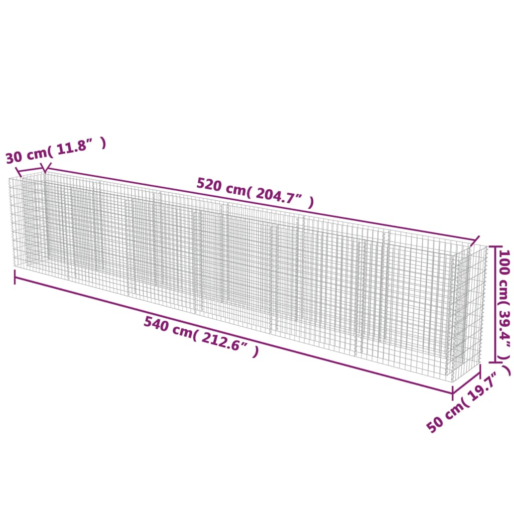 Gabion høybed galvanisert stål 540x50x100 cm
