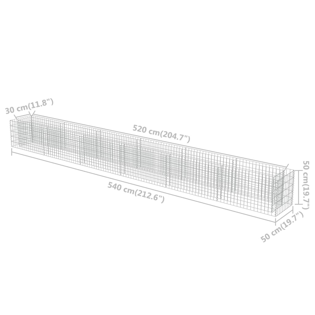 Gabion høybed galvanisert stål 540x50x50 cm