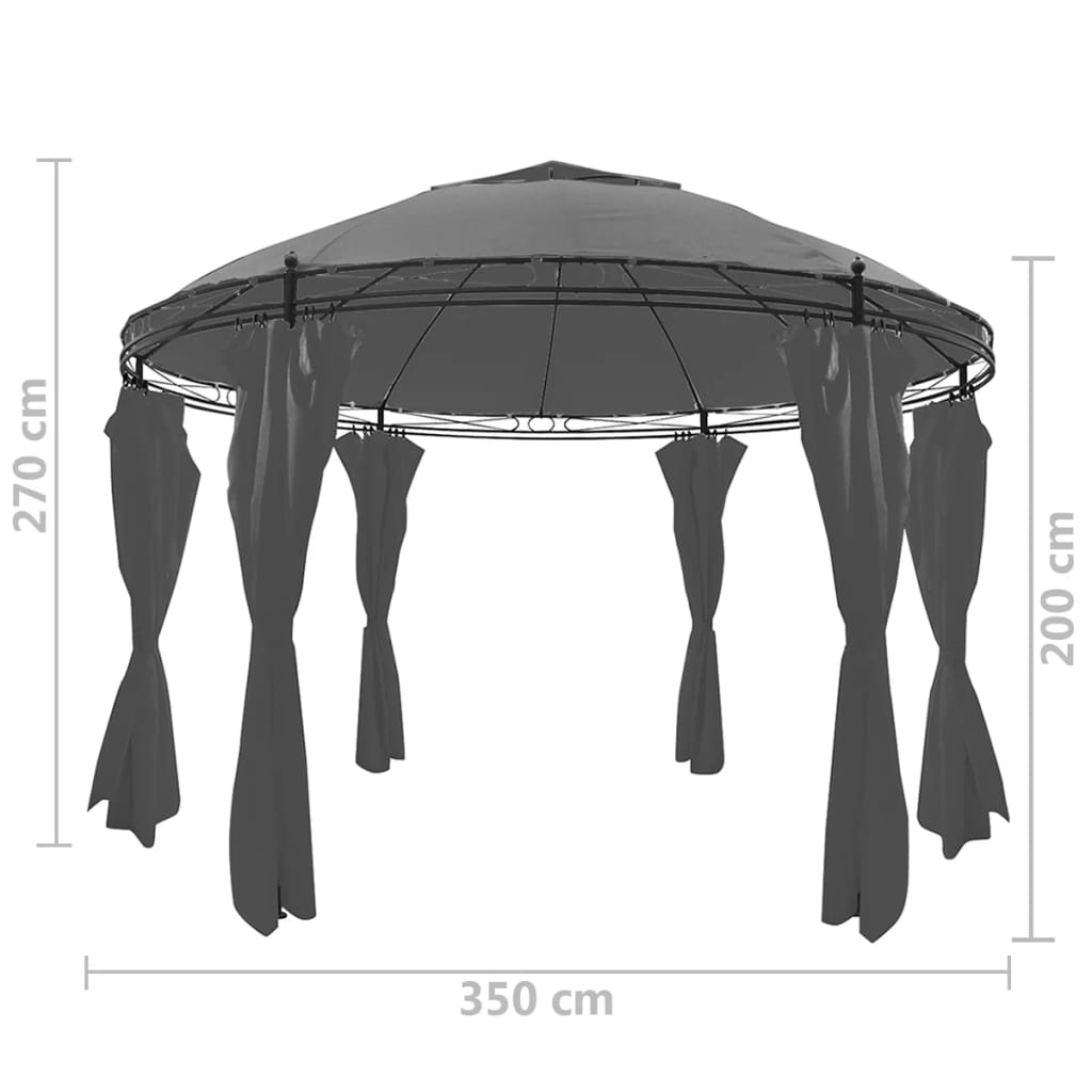 Paviljong med gardiner rund 3,5x2,7 m antrasitt