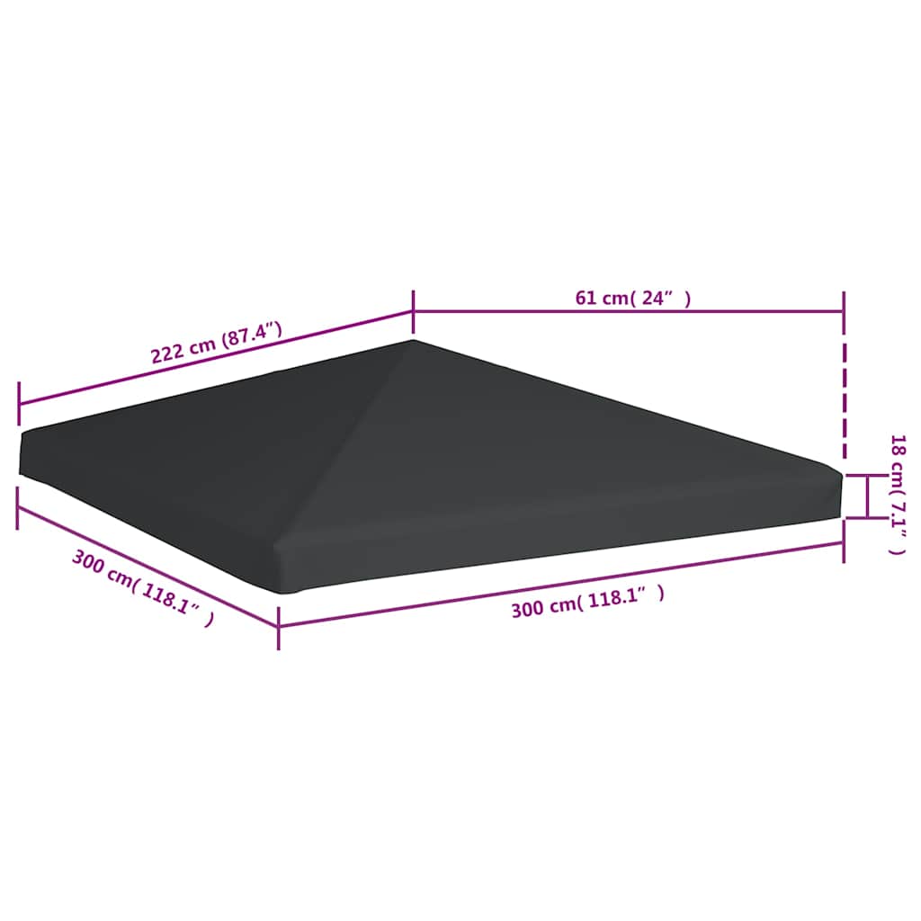 Toppduk til paviljong 310 g/m² 3x3 m grå