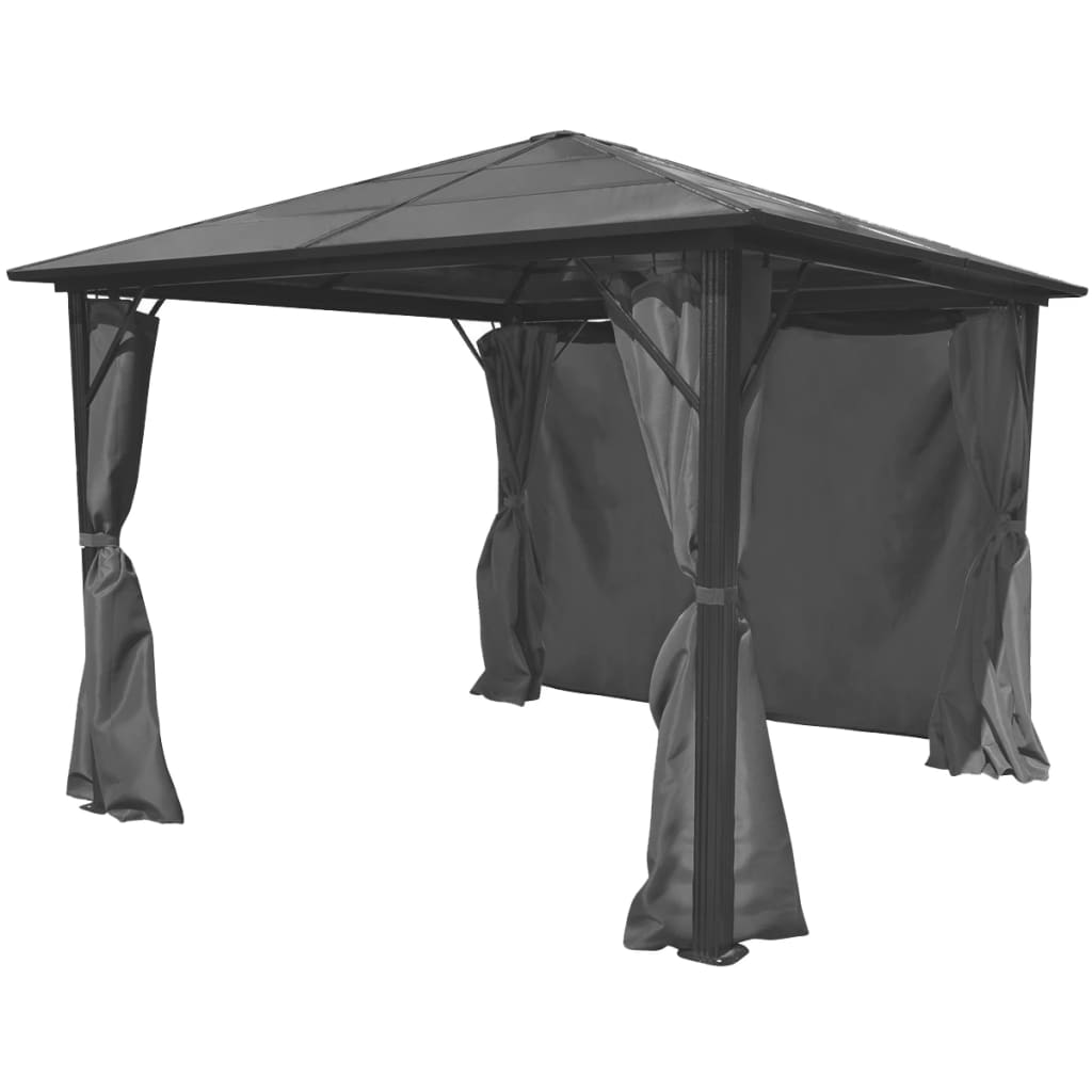 Paviljong med gardin antrasitt aluminium 300x300 cm