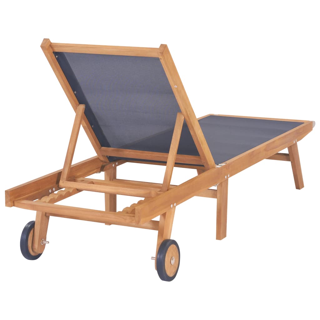 Foldbar solseng med hjul heltre teak og textilene