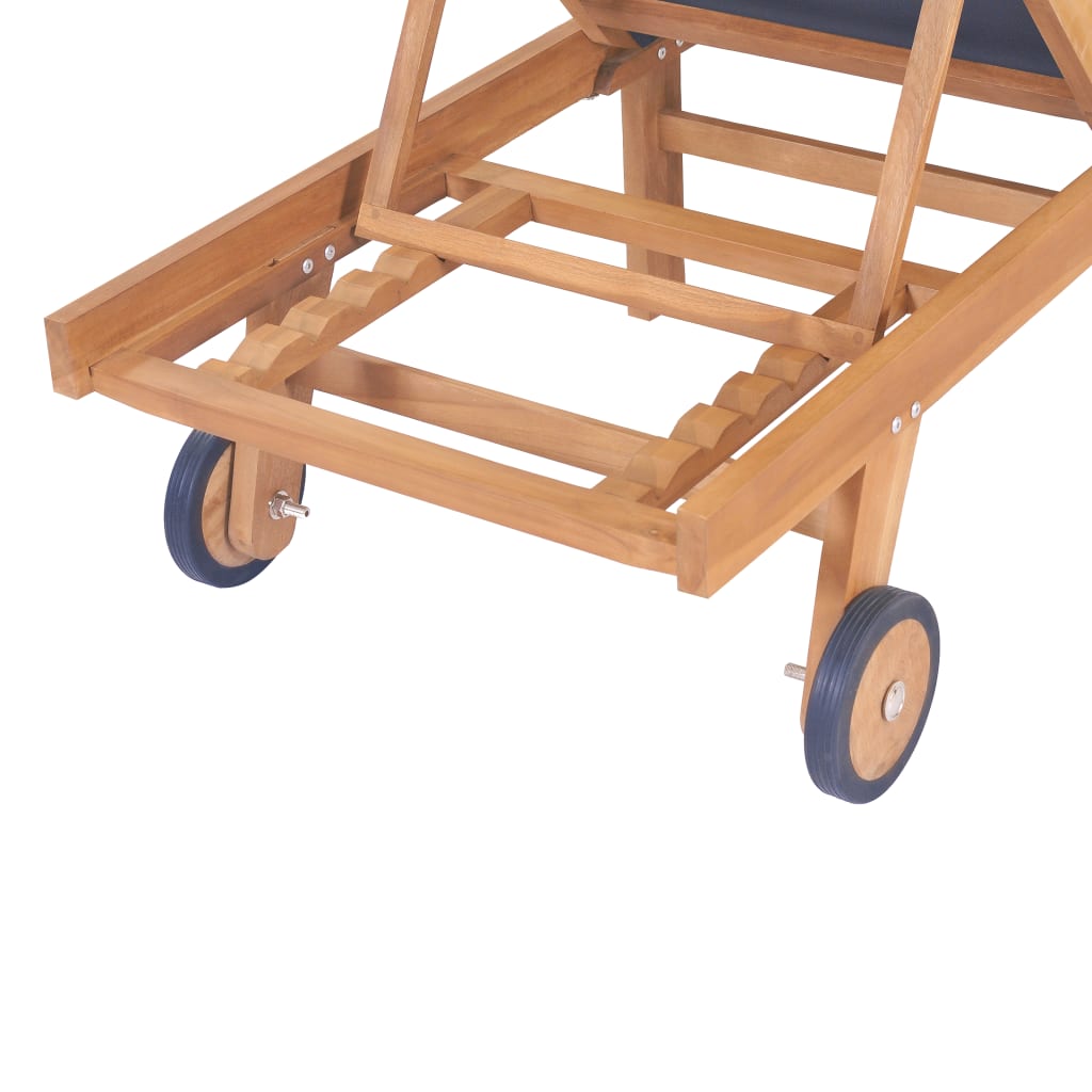 Foldbar solseng med hjul heltre teak og textilene
