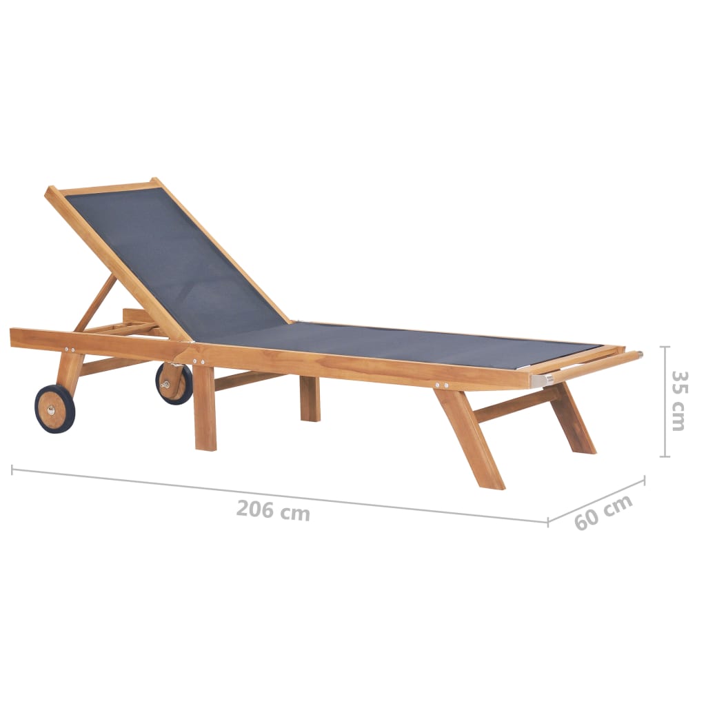 Foldbar solseng med hjul heltre teak og textilene