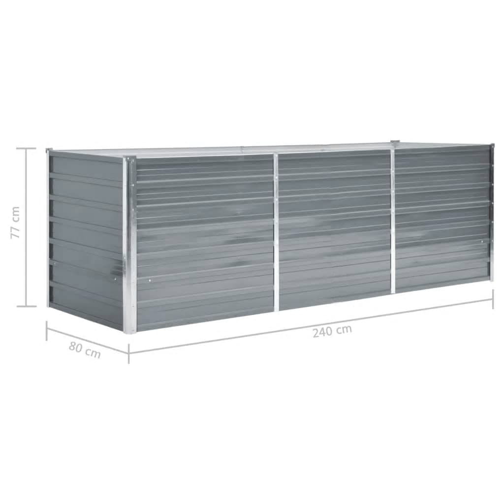 Høybed galvanisert stål 240x80x77 cm grå