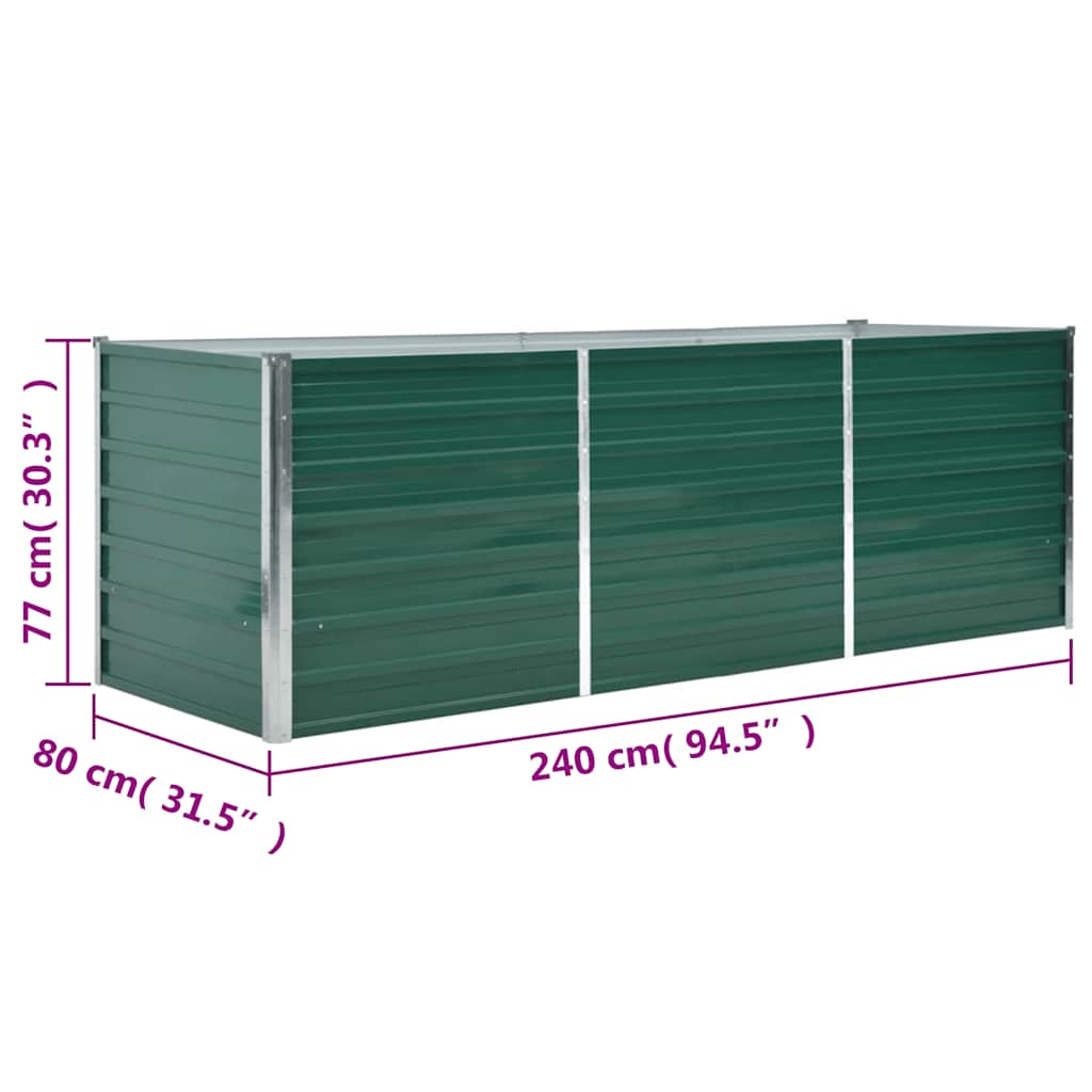 Høybed galvanisert stål 240x80x77 cm grønn