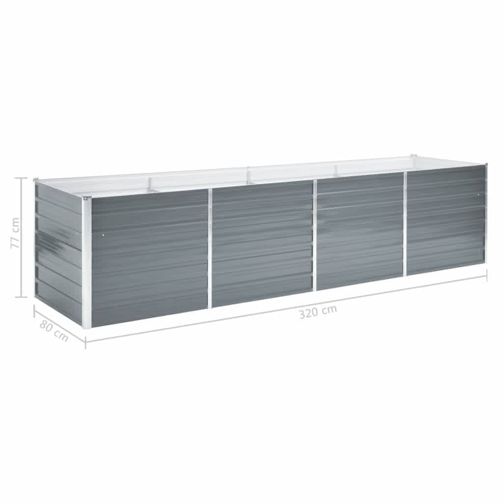 Høybed galvanisert stål 320x80x77 cm grå