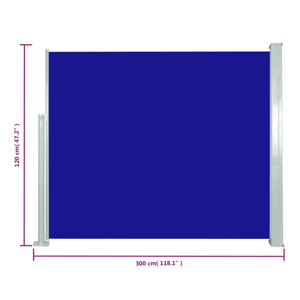 Uttrekkbar sidemarkise 120 x 300 cm blå